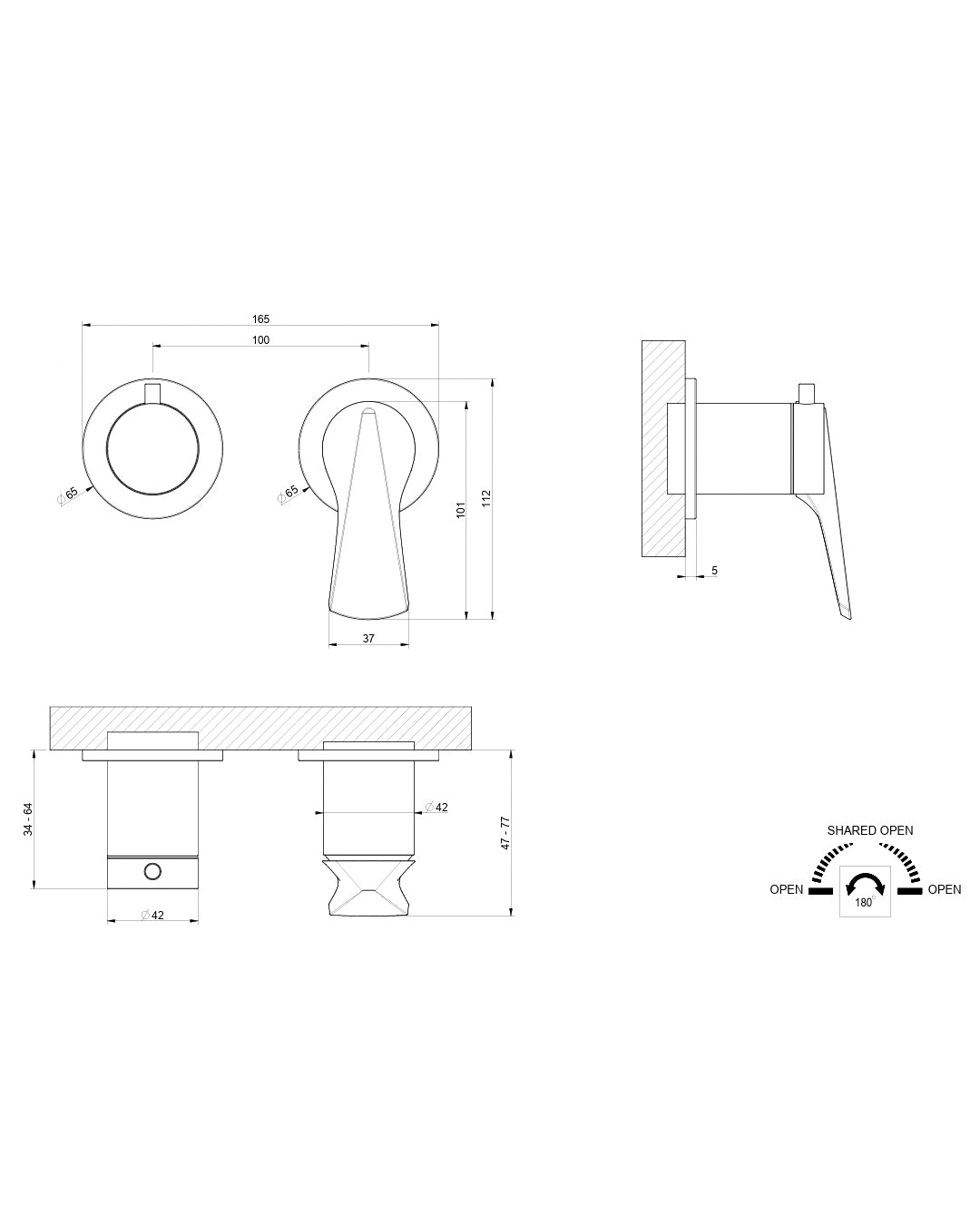 Gessi - Ventaglio Miscelatore doccia con deviatore 2 uscite parte esterna - 72038