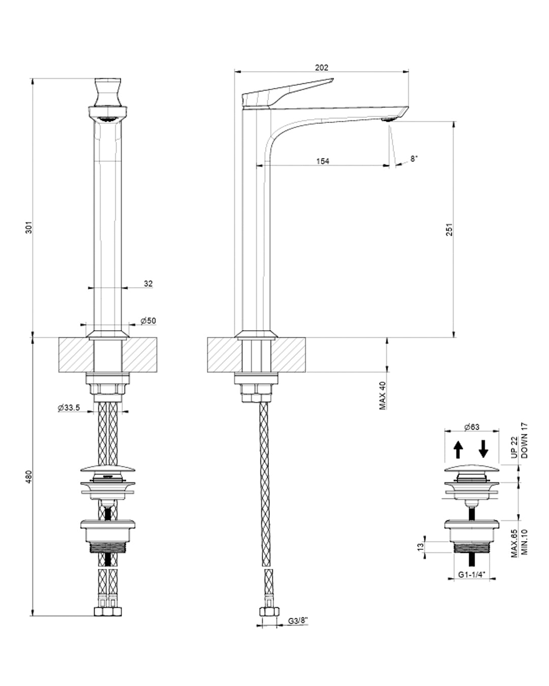 Gessi - Ventaglio Miscelatore alto lavabo - 72053