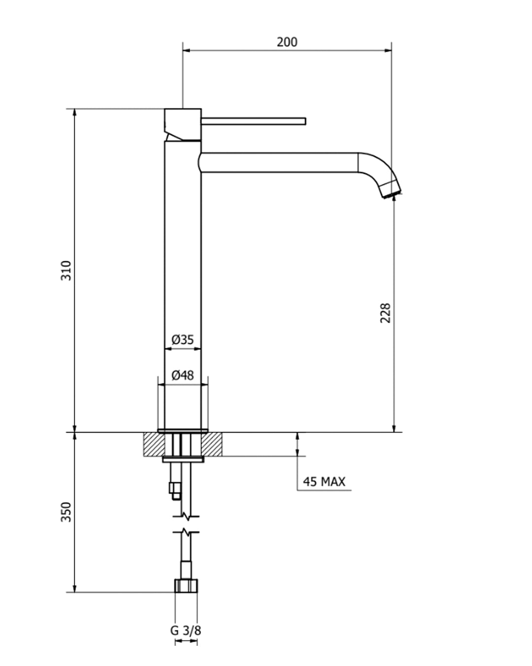 Teorema Jabil Miscelatore lavabo alto nero opaco con scarico click-clack