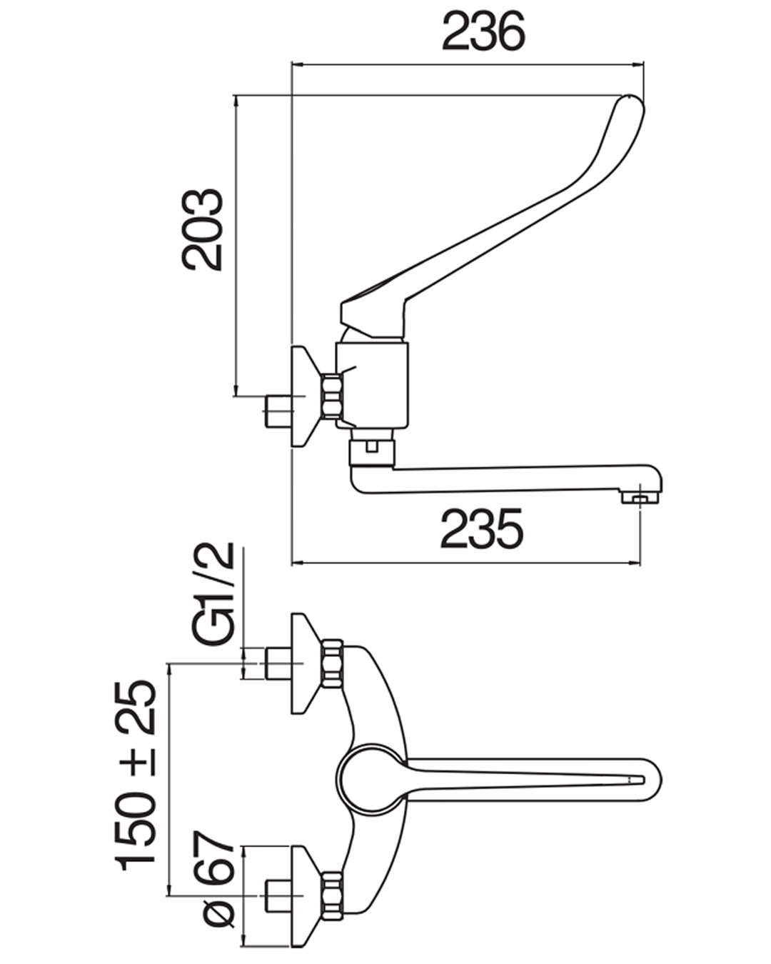 Nobili – Lavello a parete disabili monocomando c/leva clinica cromo