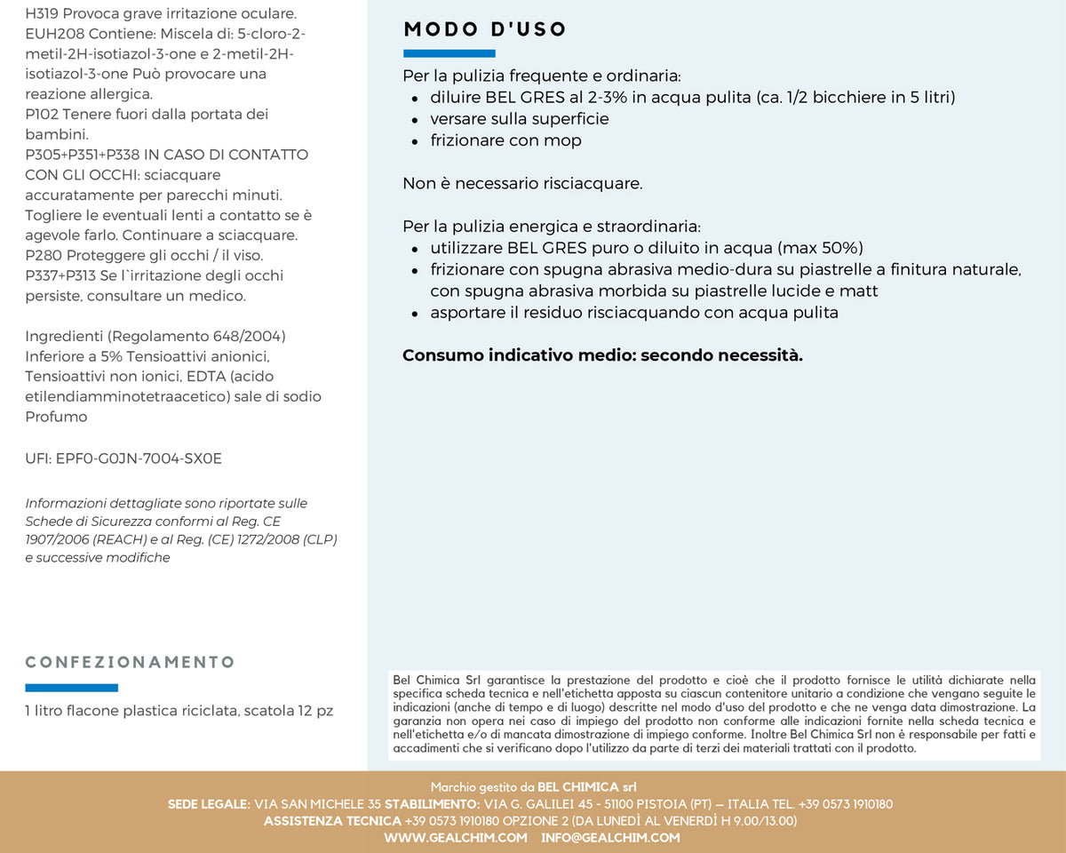 Geal Bel Gres detergente rigenerante per gres porcellanato 1 lt