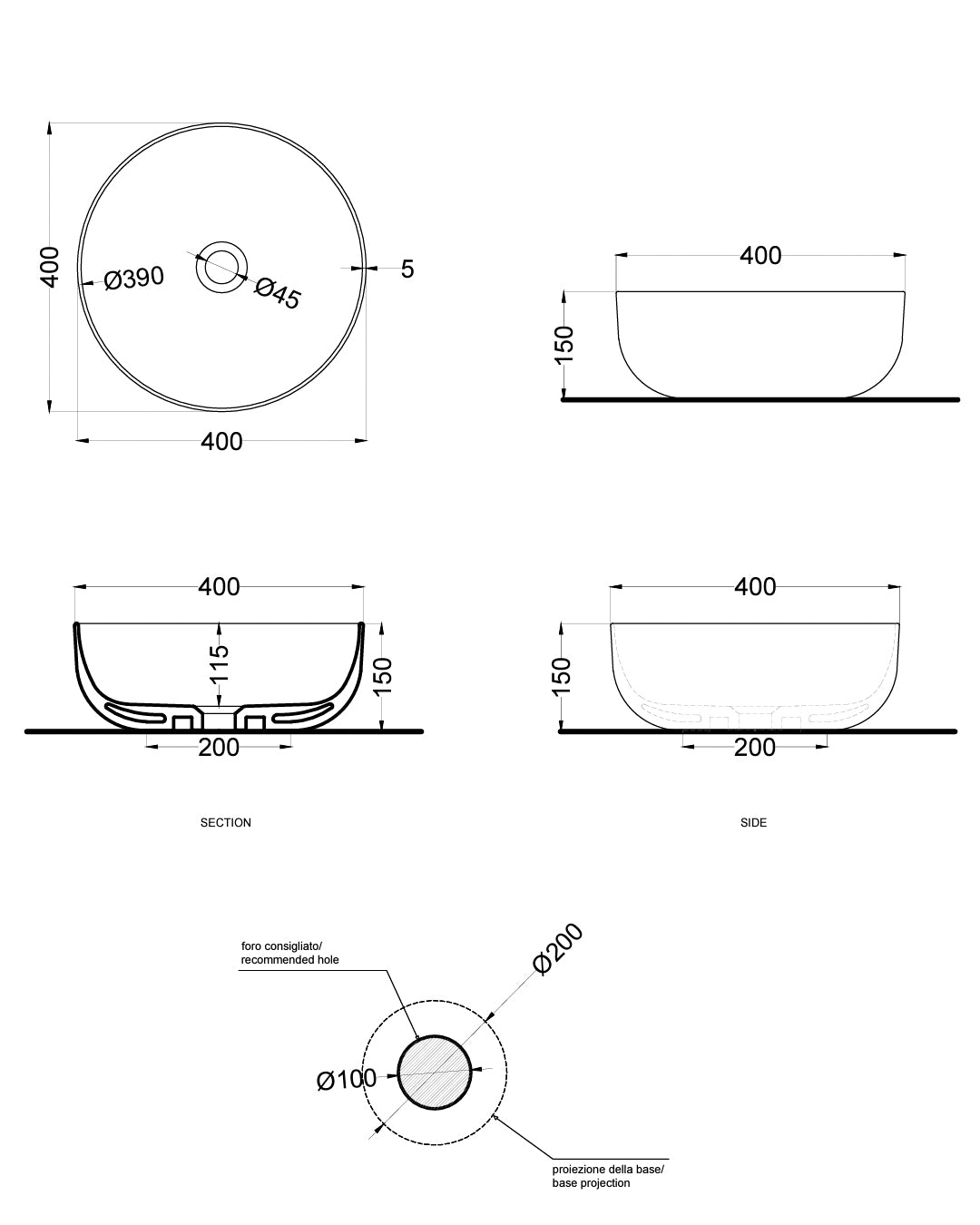 Ceramica Cielo - Era Small Countertop Washbasin - BAERA40B