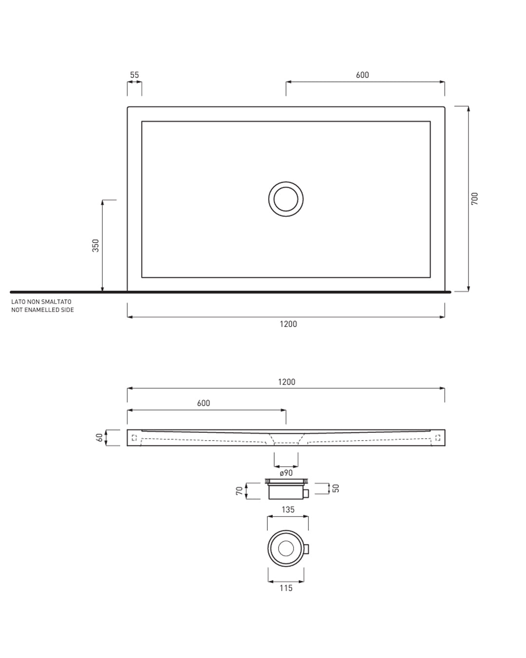 Ceramica Cielo - Sessanta Piatto doccia rettangolare 70x120xh6 cm bianco lucido - PD670120