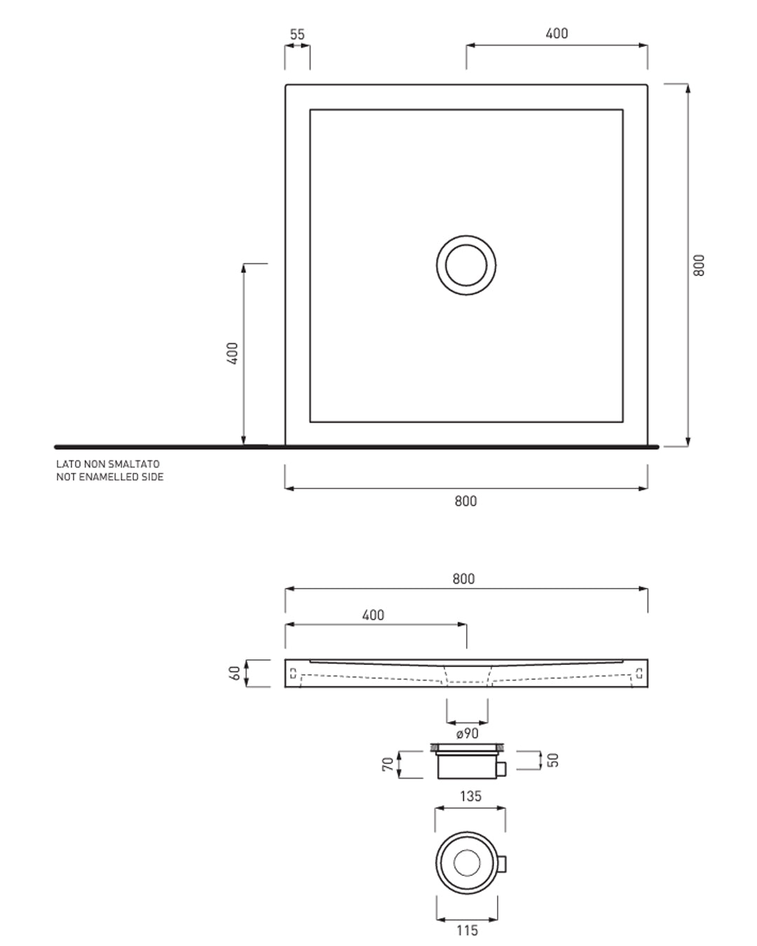 Ceramica Cielo Piatto doccia Sessanta quadrato 80x80 cm bianco lucido