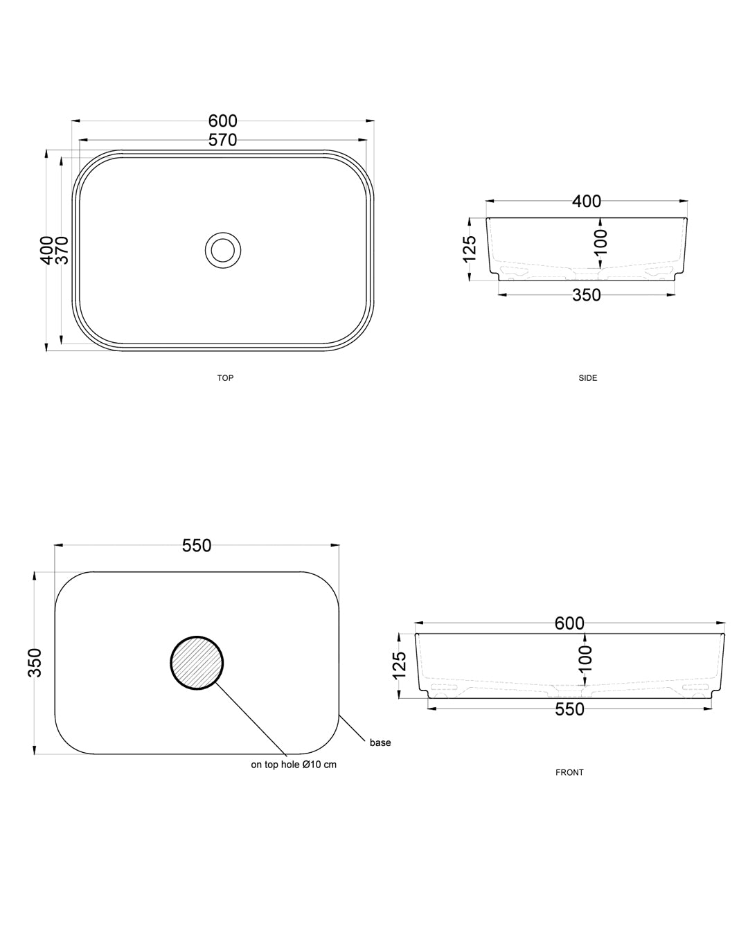 Ceramica Cielo Lavabo Shui Comfort rettangolare da appoggio 60x40 bianco lucido
