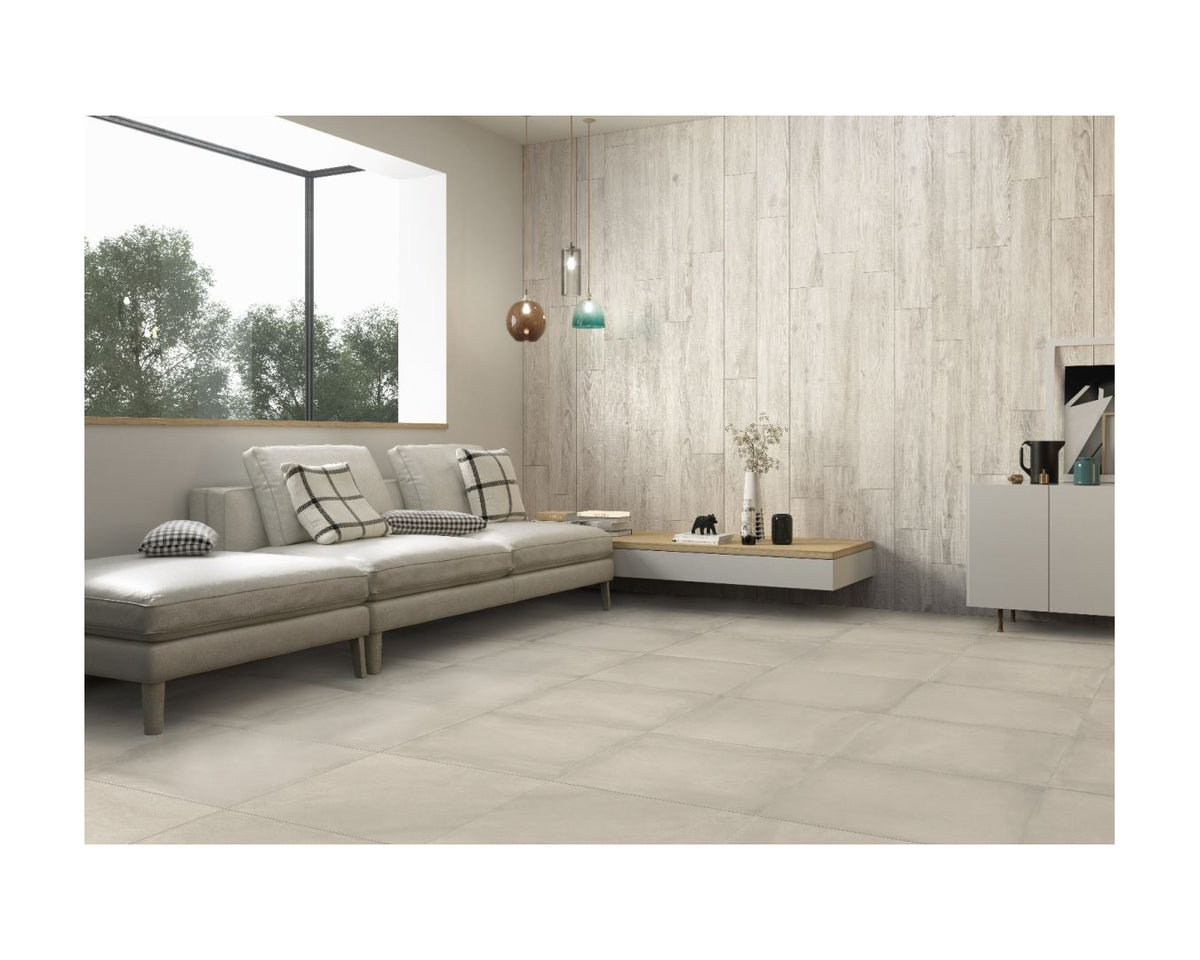 Castelvetro Land White piastrella gres effetto cemento 100x100
