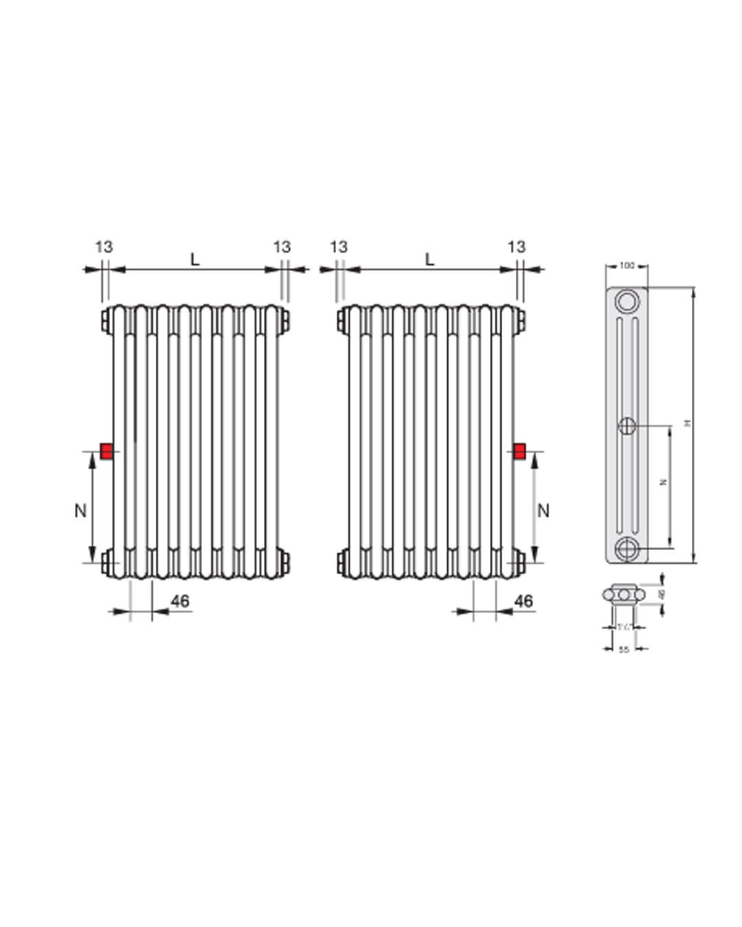 Zehnder Charleston EasyAccess 3 colonne H 2000 12 elementi mm bianco sinistro