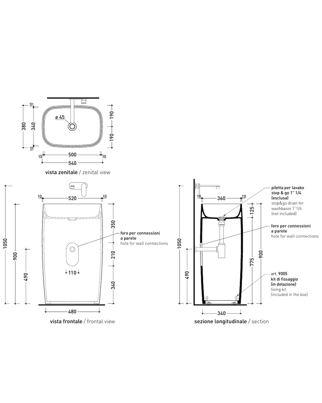 Lavabo freestanding Flaminia Monoflag scarico a parete