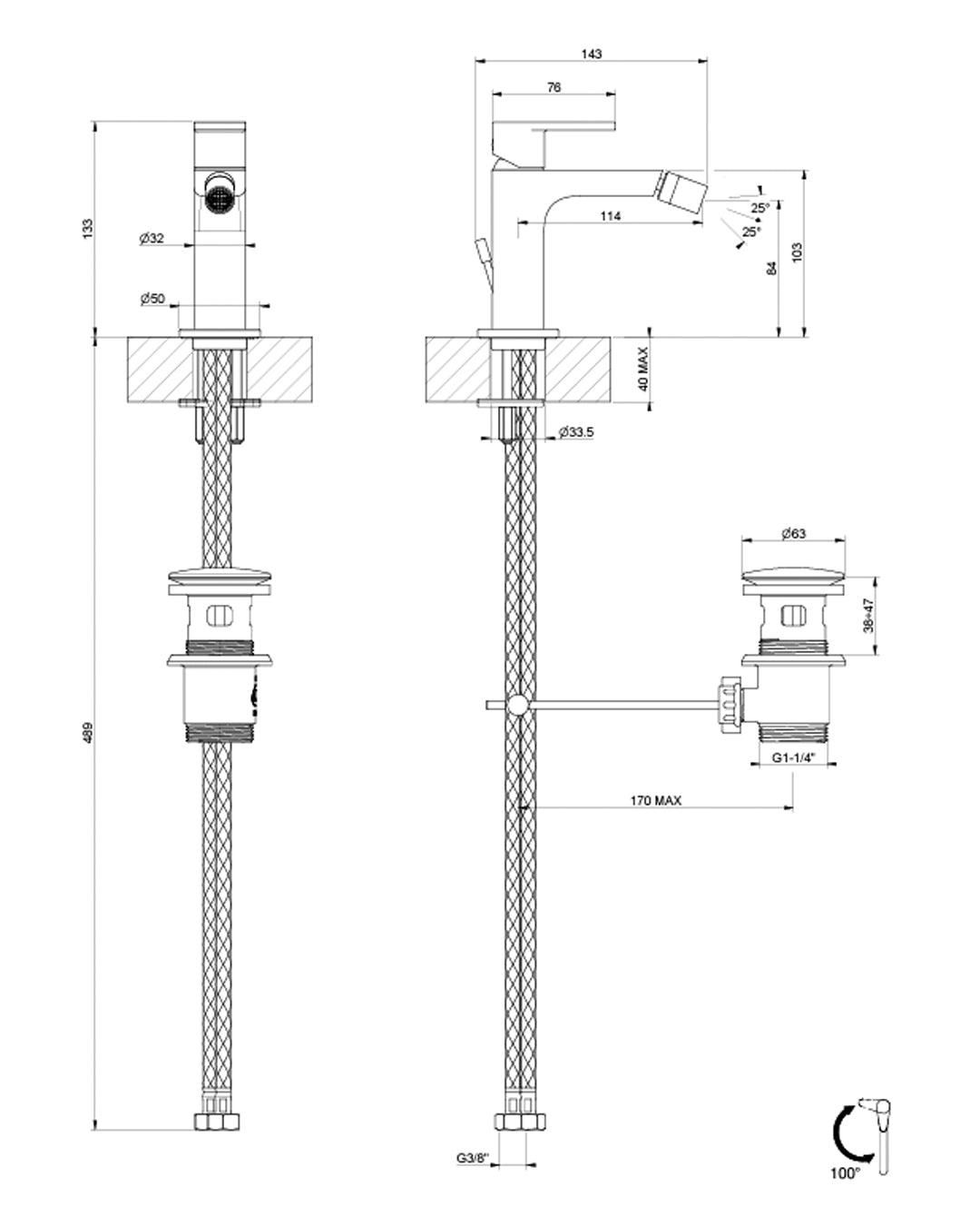 Gessi Via Manzoni miscelatore bidet con scarico cromato