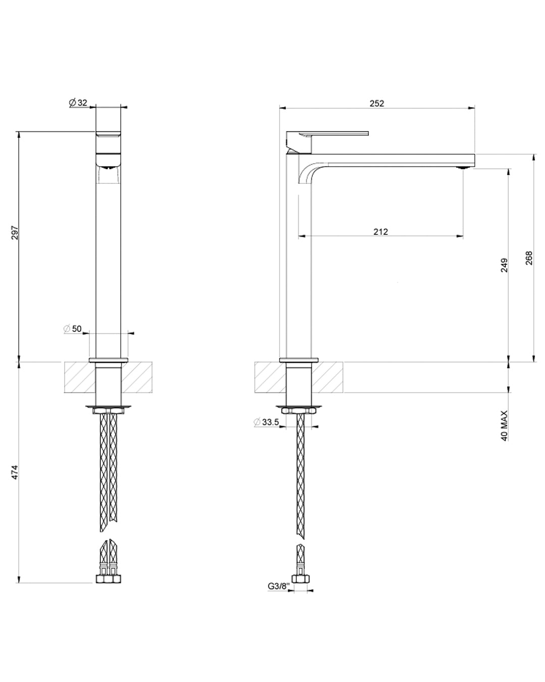 Gessi Emporio Via Manzoni Miscelatore alto per lavabo eco cromo