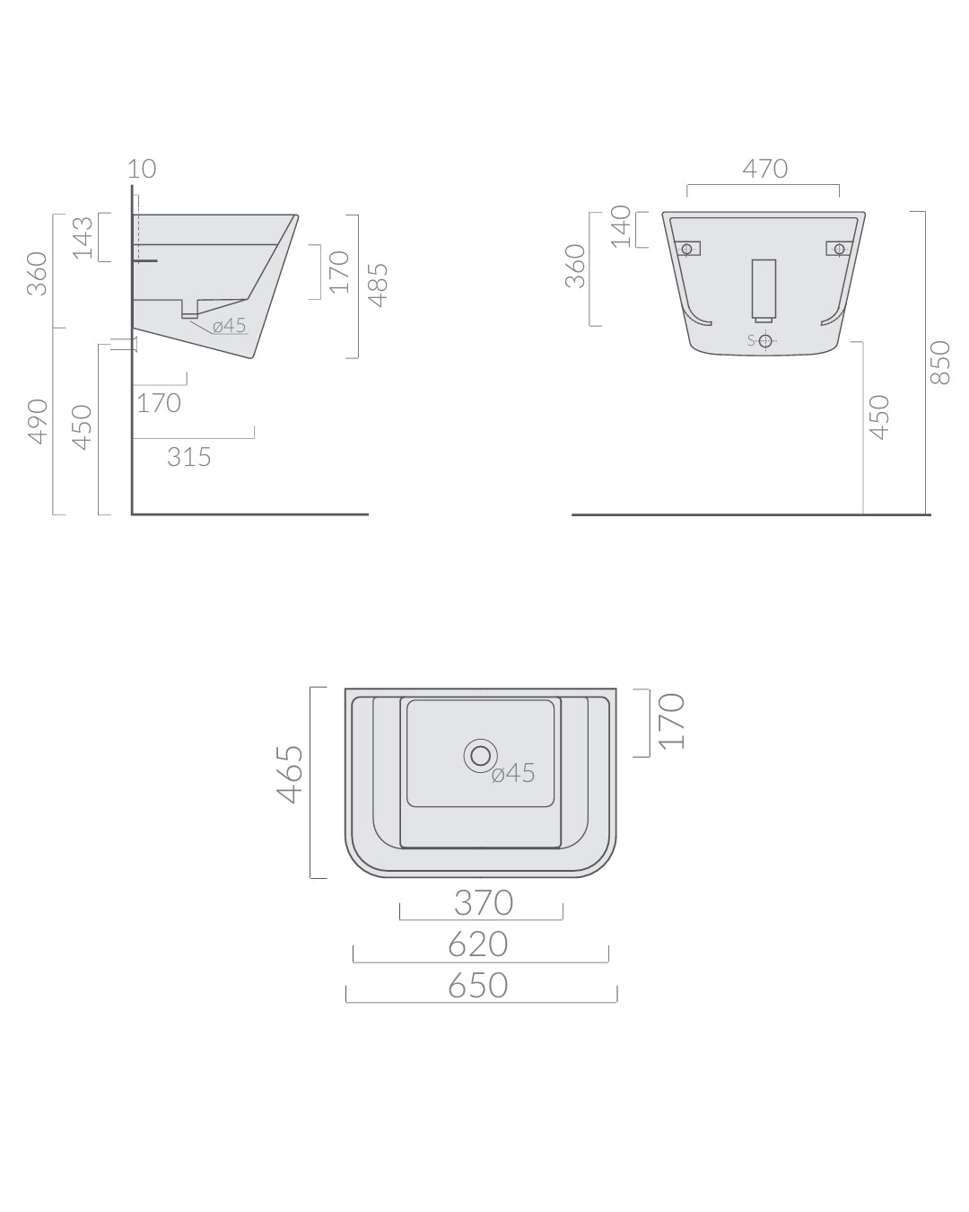 Galassia Meg 11 Lavatoio sospeso 65x46 cm bianco ceramica
