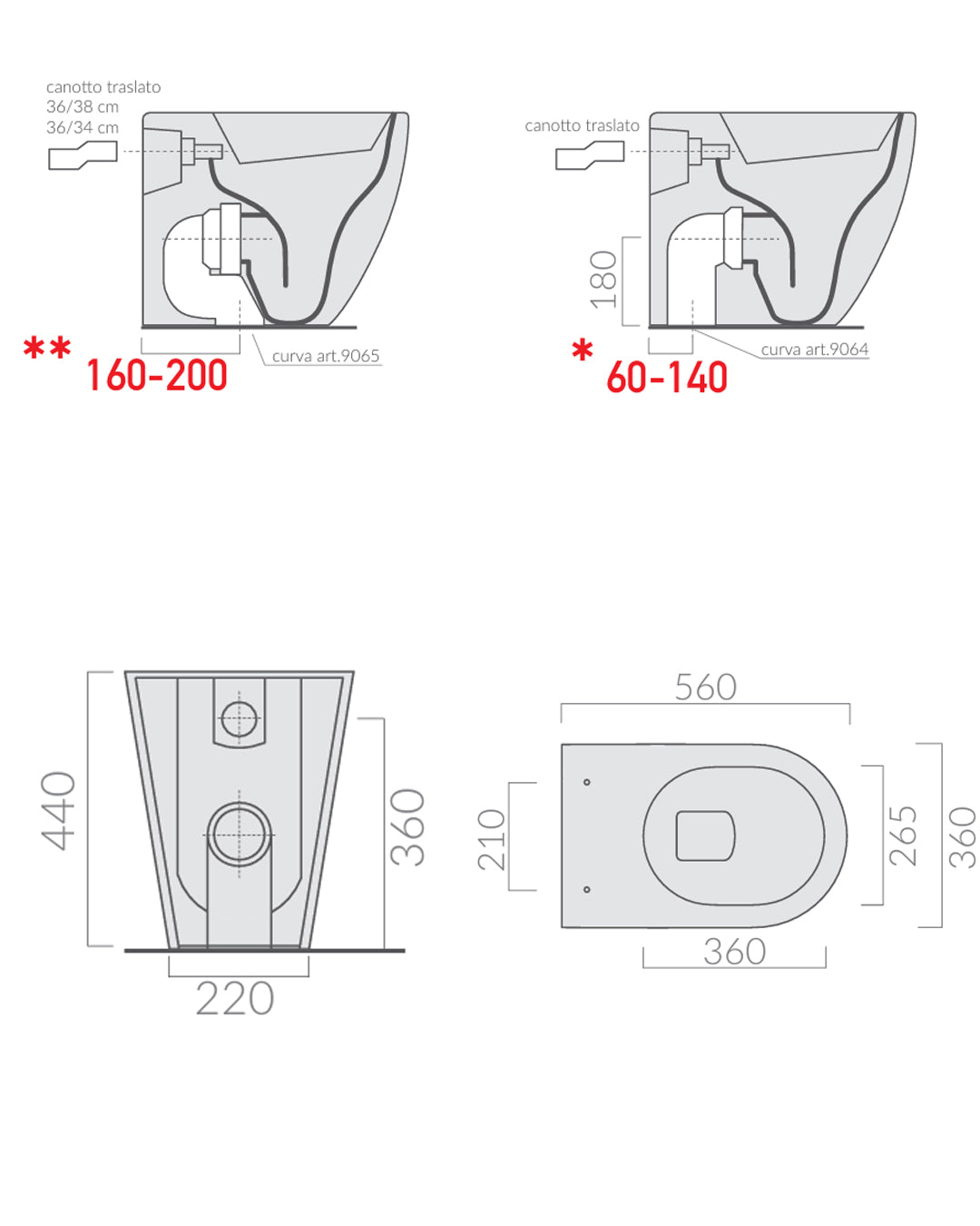 Galassia Dream WC a pavimento 56x36 cm bianco ceramica scarico traslato