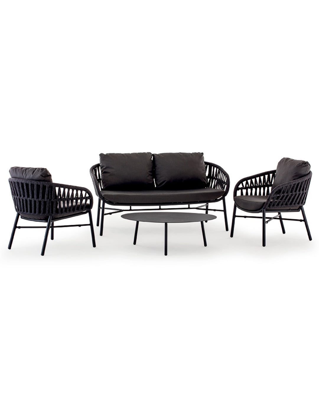 Set giardino Tahiti alluminio nero e corda dark grey