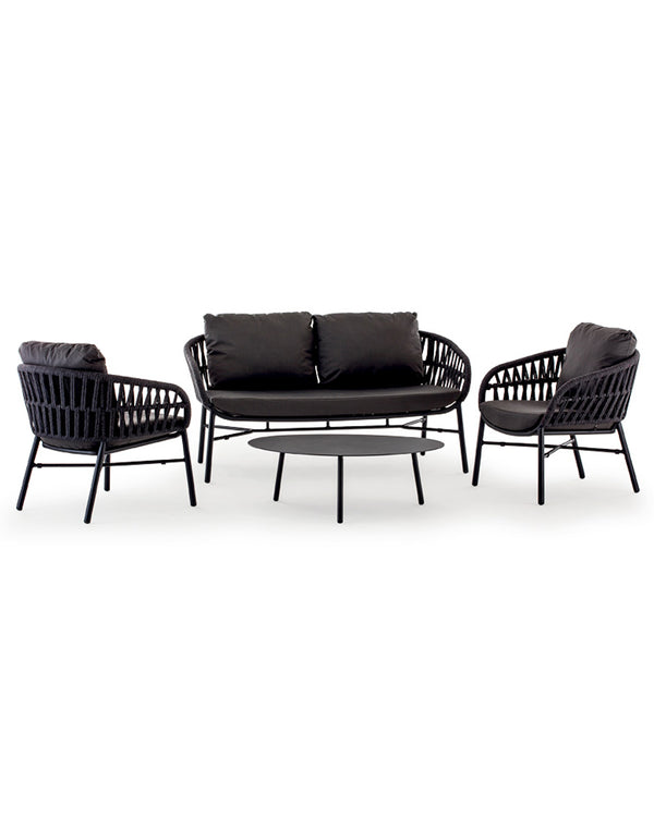 Set giardino Tahiti alluminio nero e corda dark grey