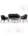 Set giardino Tahiti alluminio nero e corda dark grey