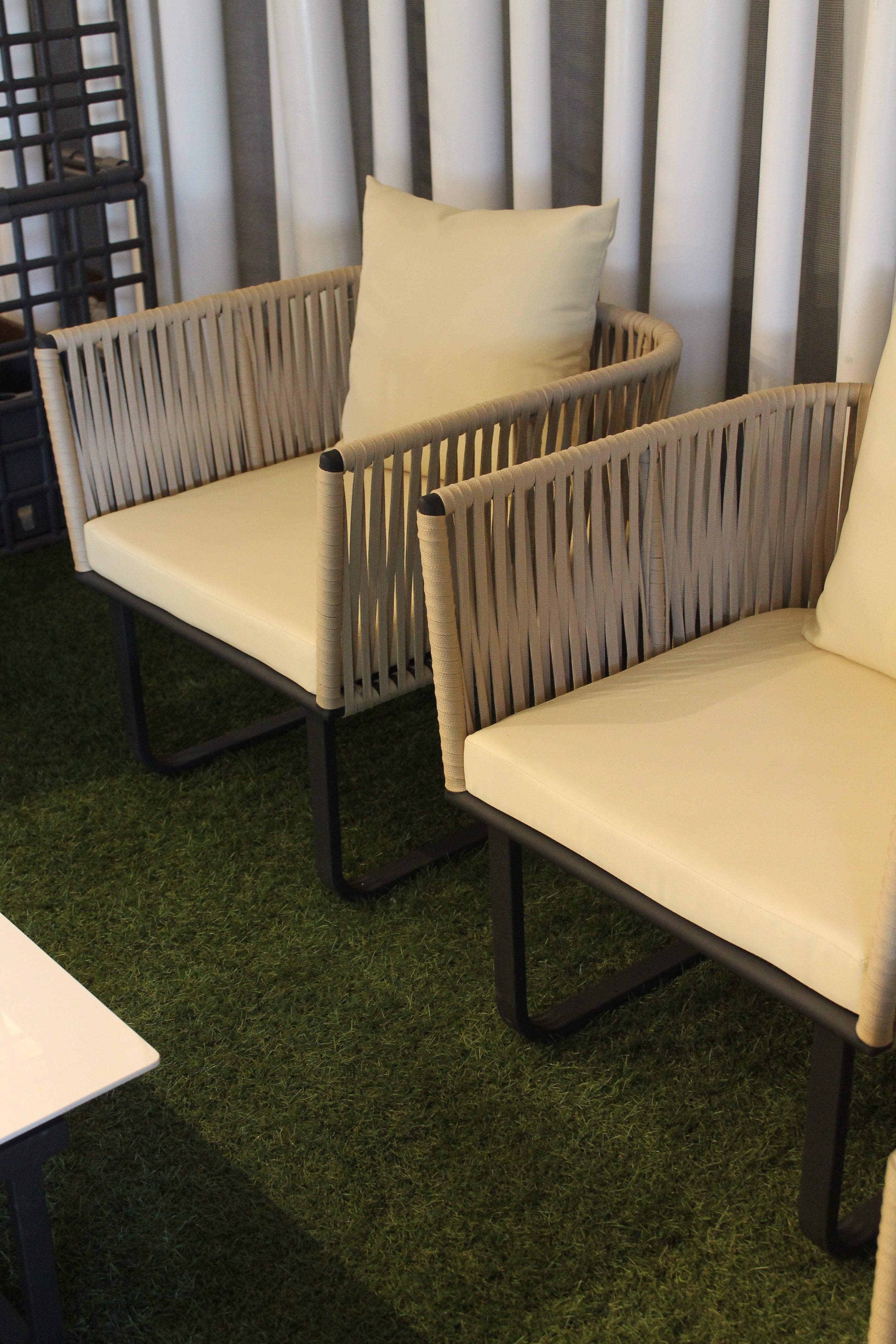 Set giardino Rope alluminio e corda tessuto beige 3 posti