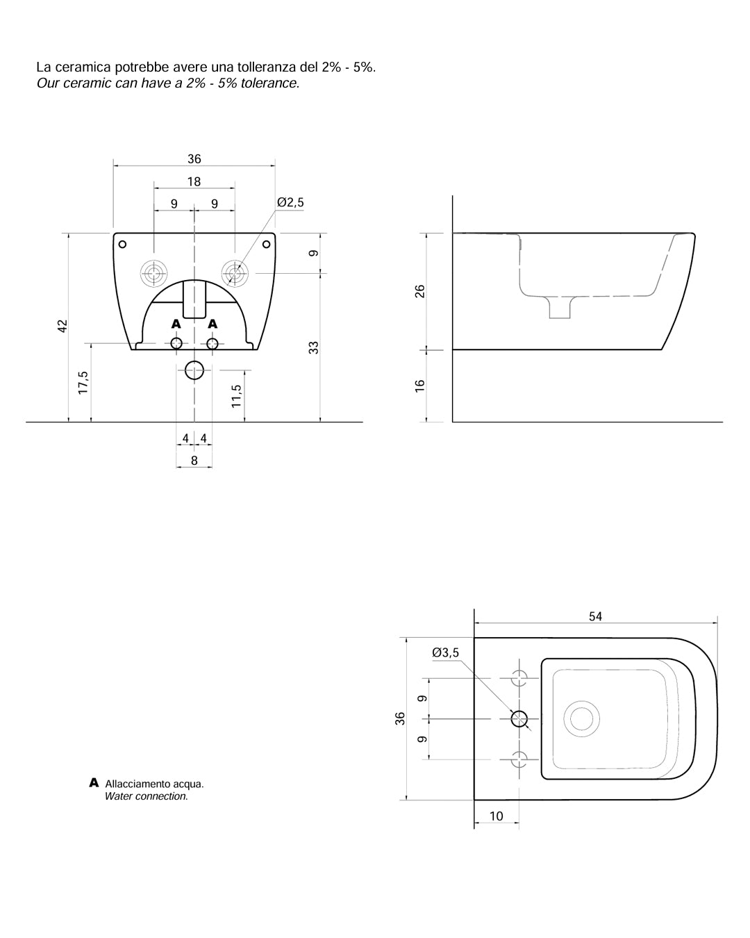 Antonio Lupi - Komodo2 Bidet sospeso monoforo Ceramica Lucida Bianco