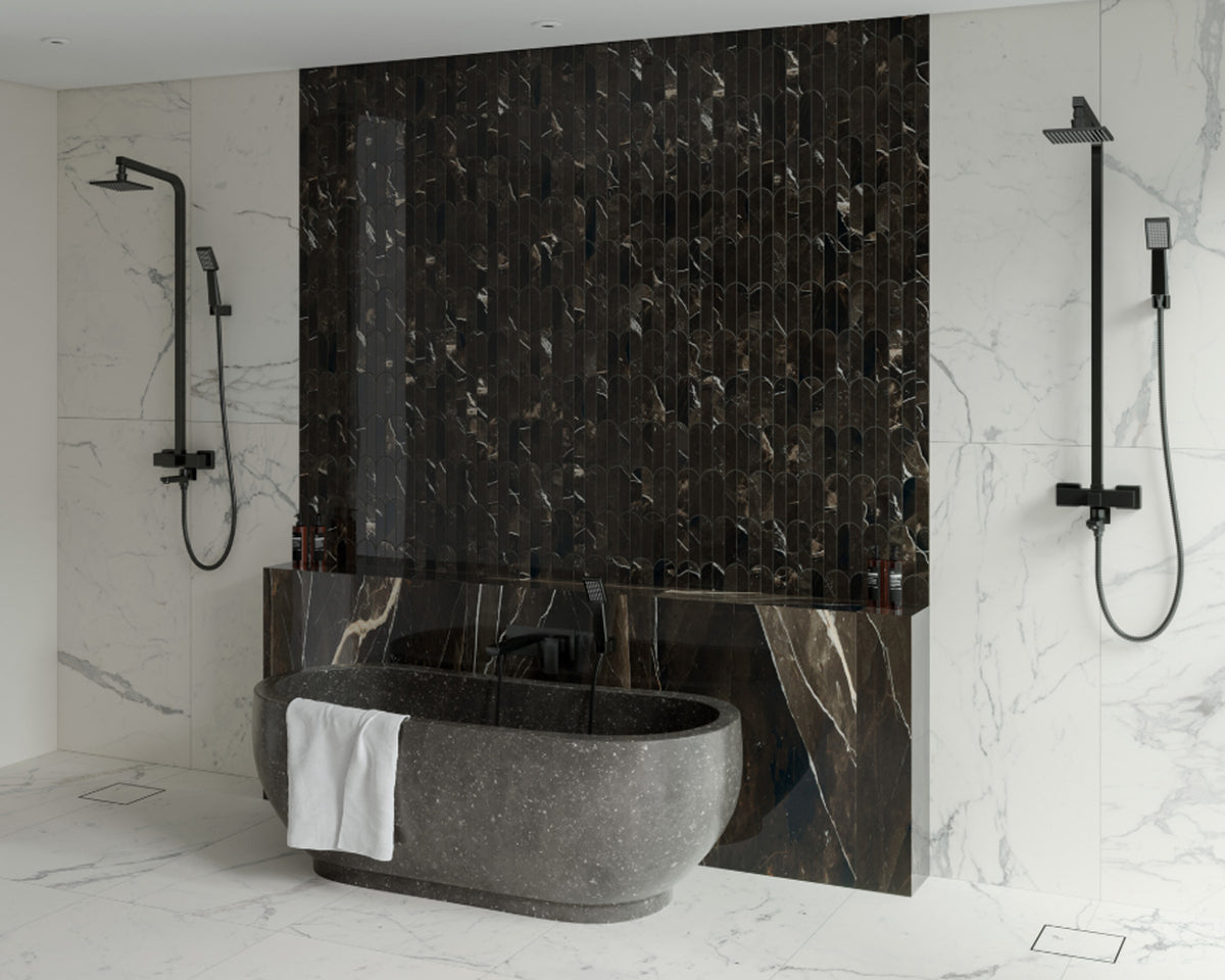 Marazzi Allmarble Calacatta Black piastrella gres effetto marmo Lux 60x120