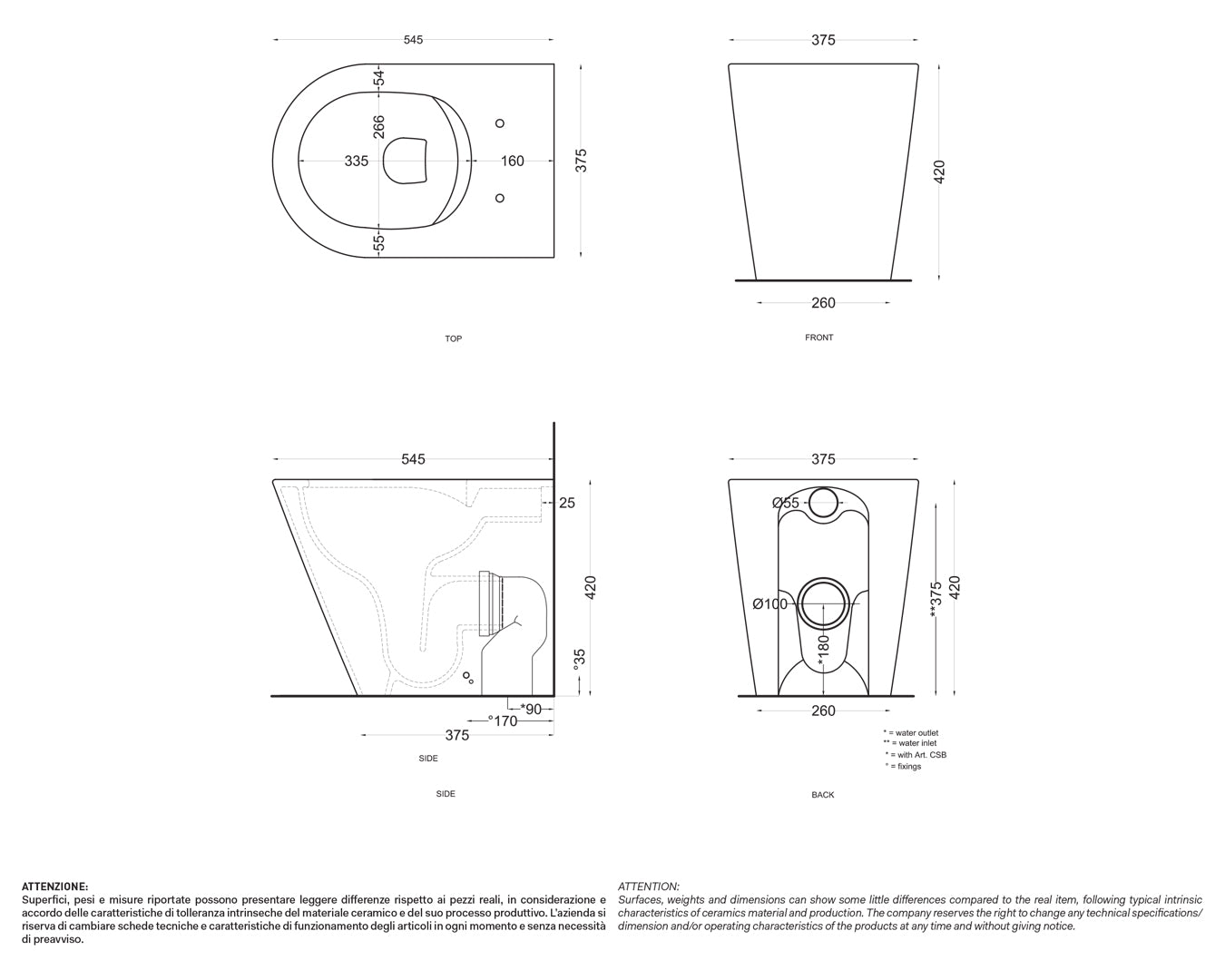Ceramica Cielo Mare vaso a pavimento filo parete Rimless bianco