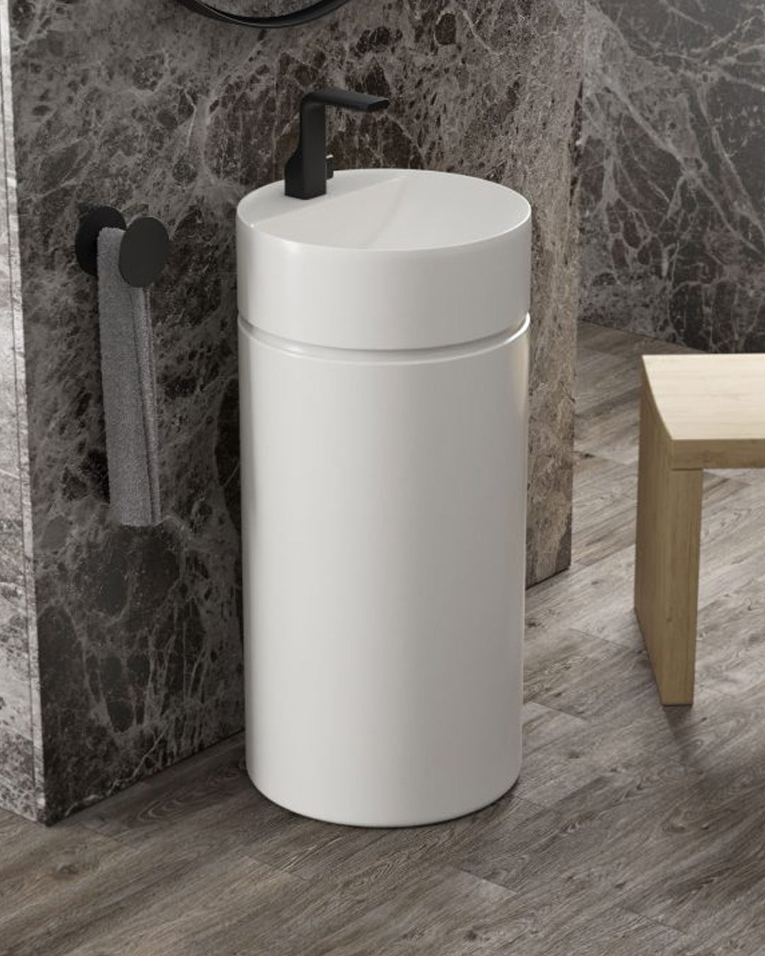 Lavabo freestanding Flaminia Monotwin Slim con scarico a pavimento