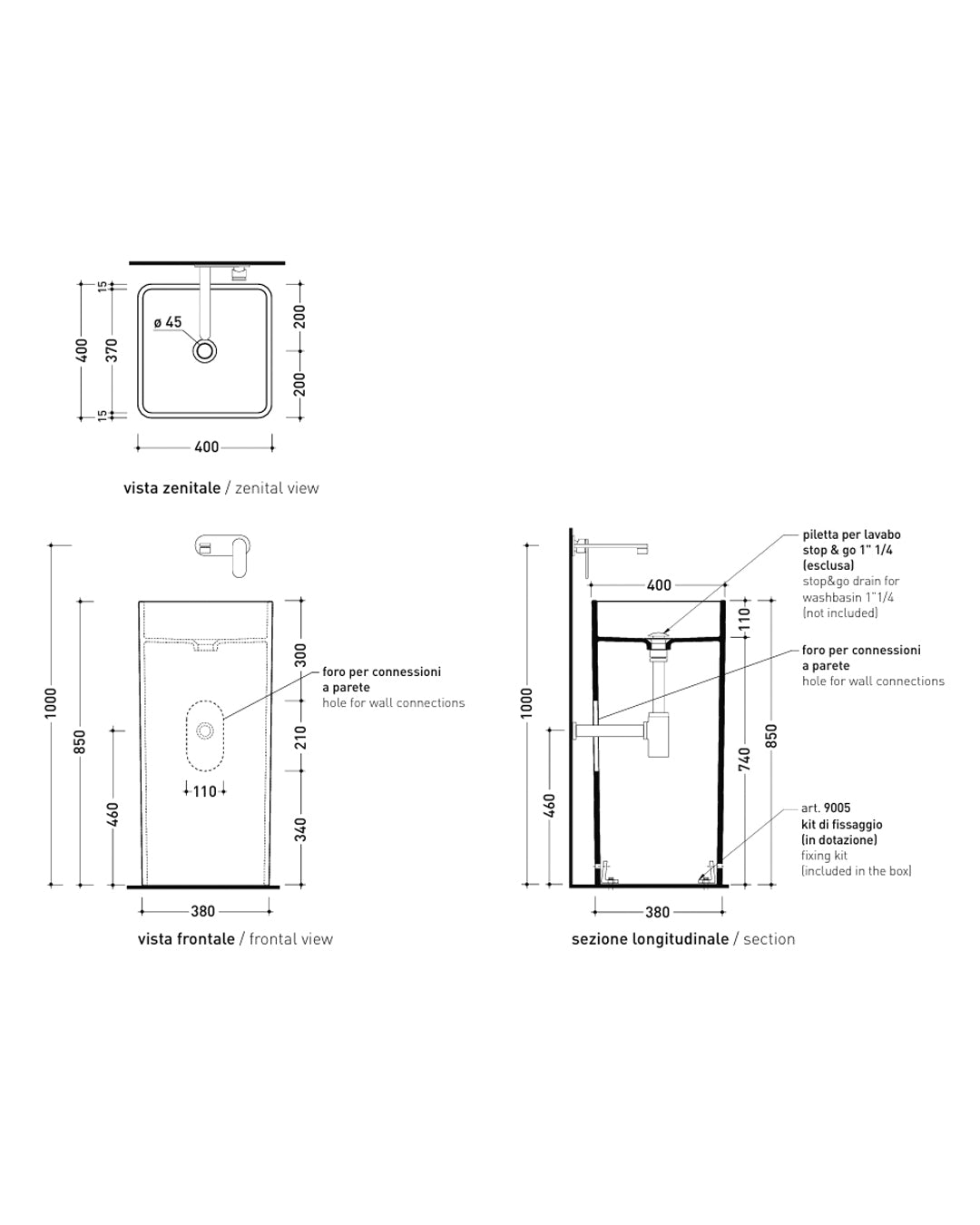 Lavabo a colonna Flaminia Monowash con scarico a parete