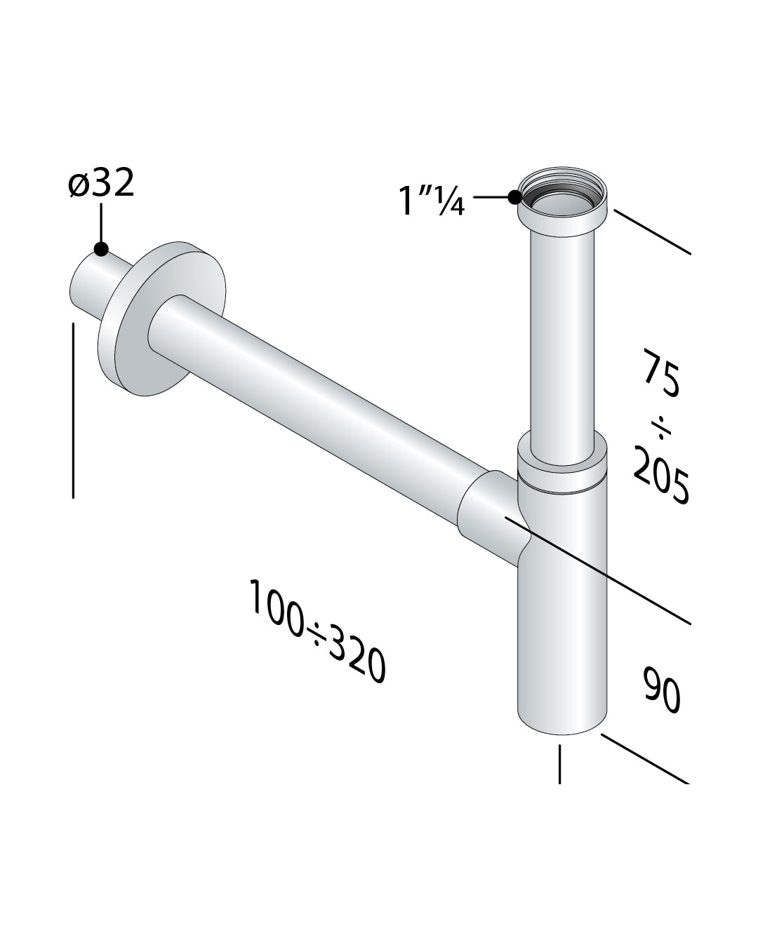 OMP TEA - round furniture sink siphon 1"1/4 chromed brass - 710.135.5.K