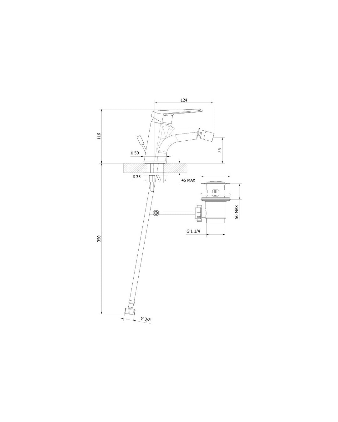 Teorema Slyce Miscelatore bidet con scarico automatico cromato