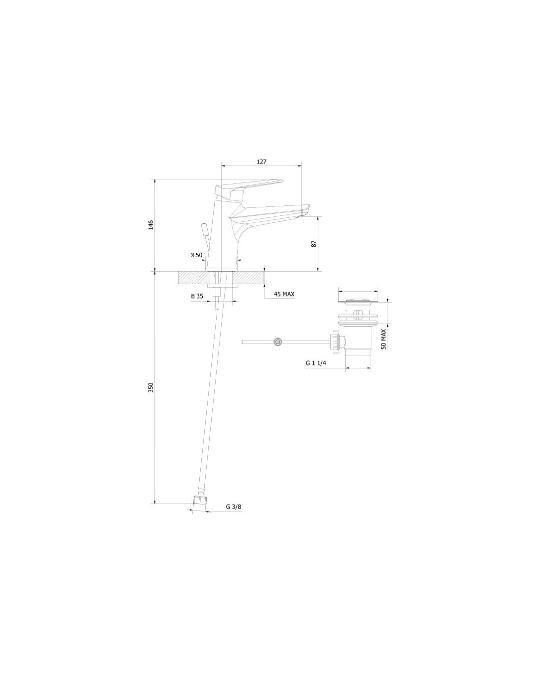 Teorema - Slyce Miscelatore per lavabo con scarico automatico cromato - 9C301110X01