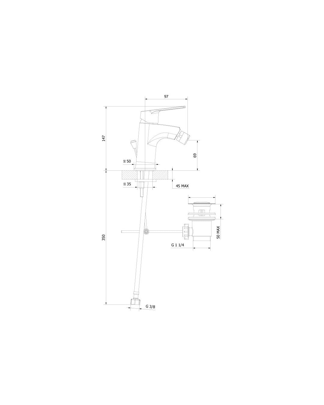 Teorema - Sonic Miscelatore per bidet con scarico automatico cromato - 8C40111-001