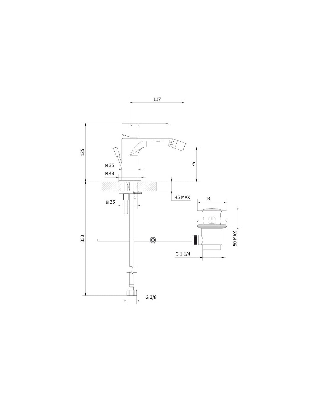 Teorema - XS Miscelatore per bidet con scarico automatico cromato - 8X401110X01