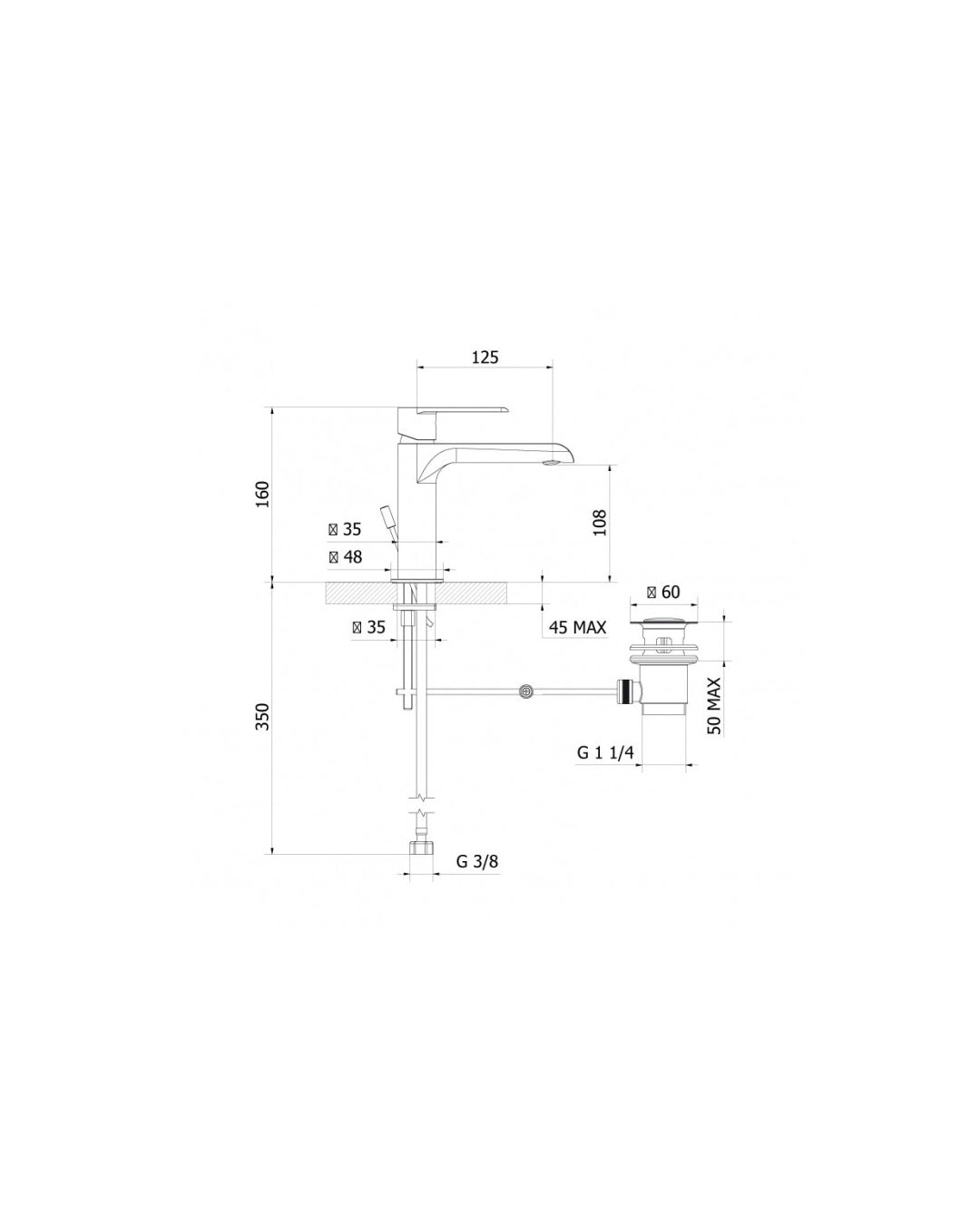 Teorema - XS Miscelatore per lavabo con scarico automatico cromato - 8X301110X01