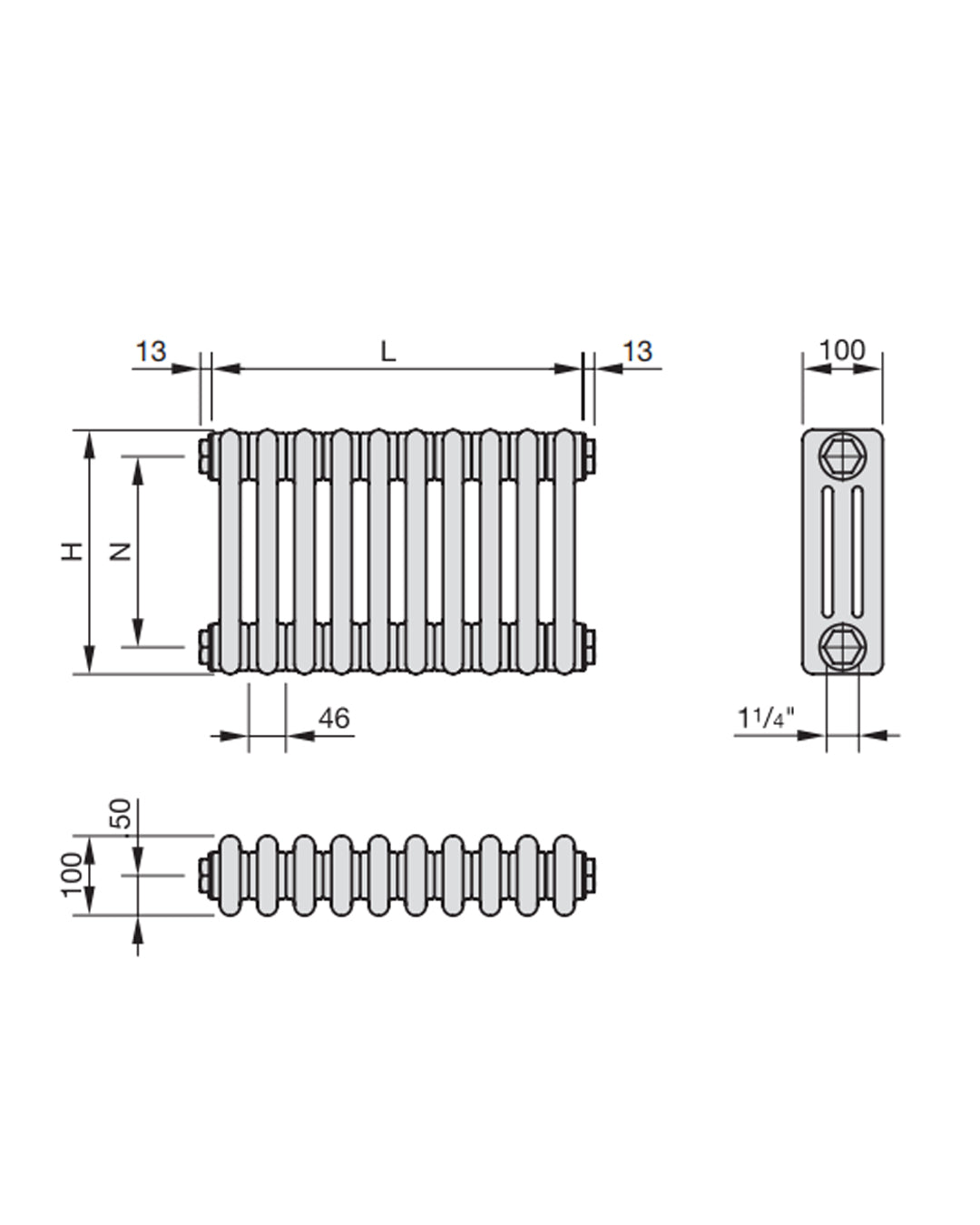 Zehnder Charleston Radiatore tubolare a 3 colonne 2000x644 mm 14 elementi