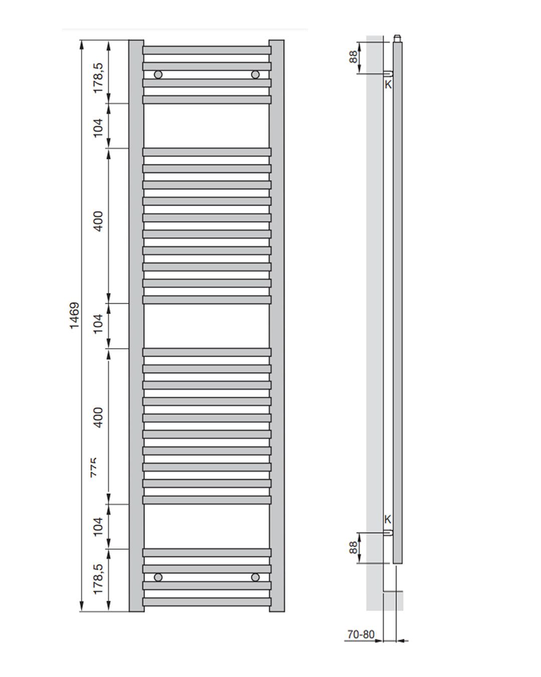 Zehnder - Aura Radiatore scaldasalviette 1469x500 mm Cromo