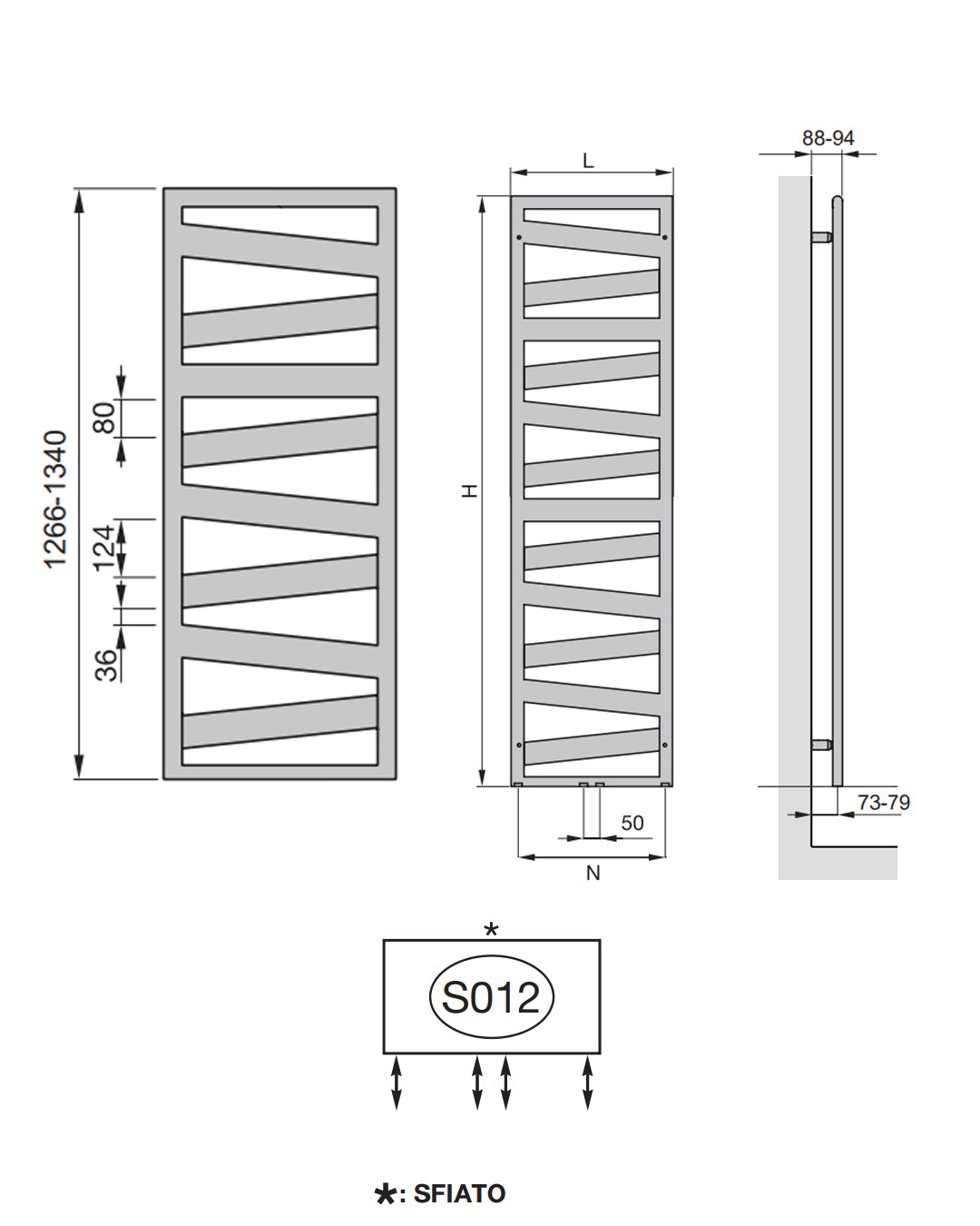 Zehnder Ribbon Termoarredo 1266x500 mm bianco