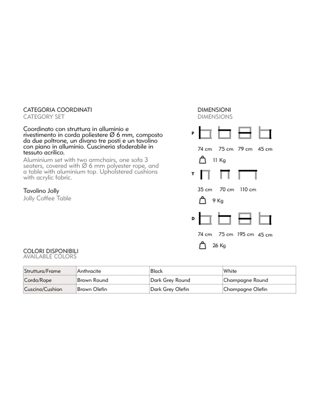 Set giardino Cuba alluminio e corda colore nero/grigio scuro