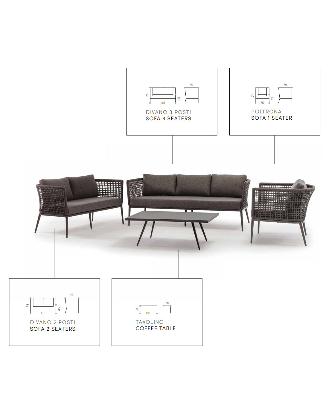 Set giardino Cuba alluminio e corda colore nero/grigio scuro