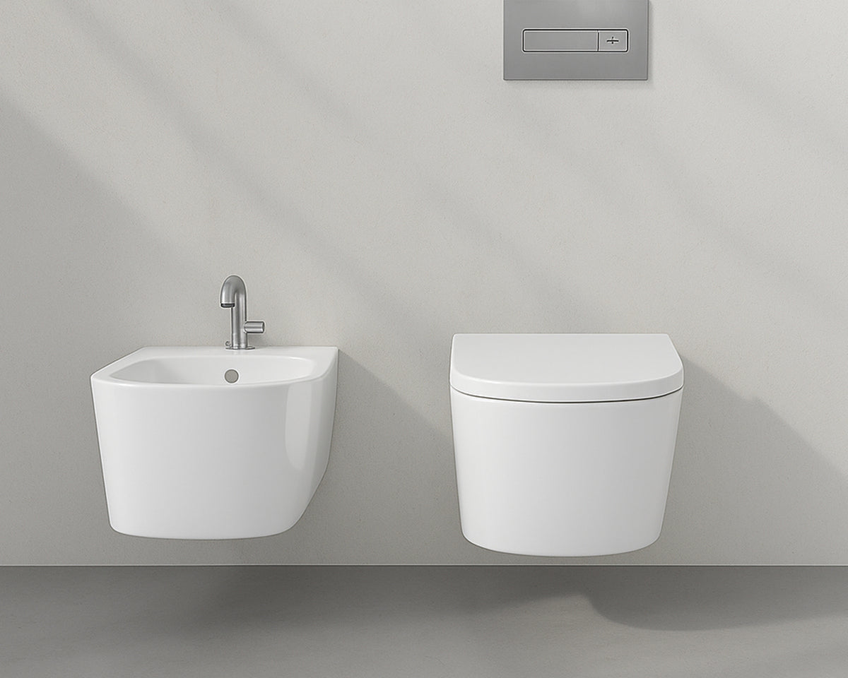 Galassia Meg 11 Pro kit vaso e bidet sospesi con copriwater avvolgente bianco lucido
