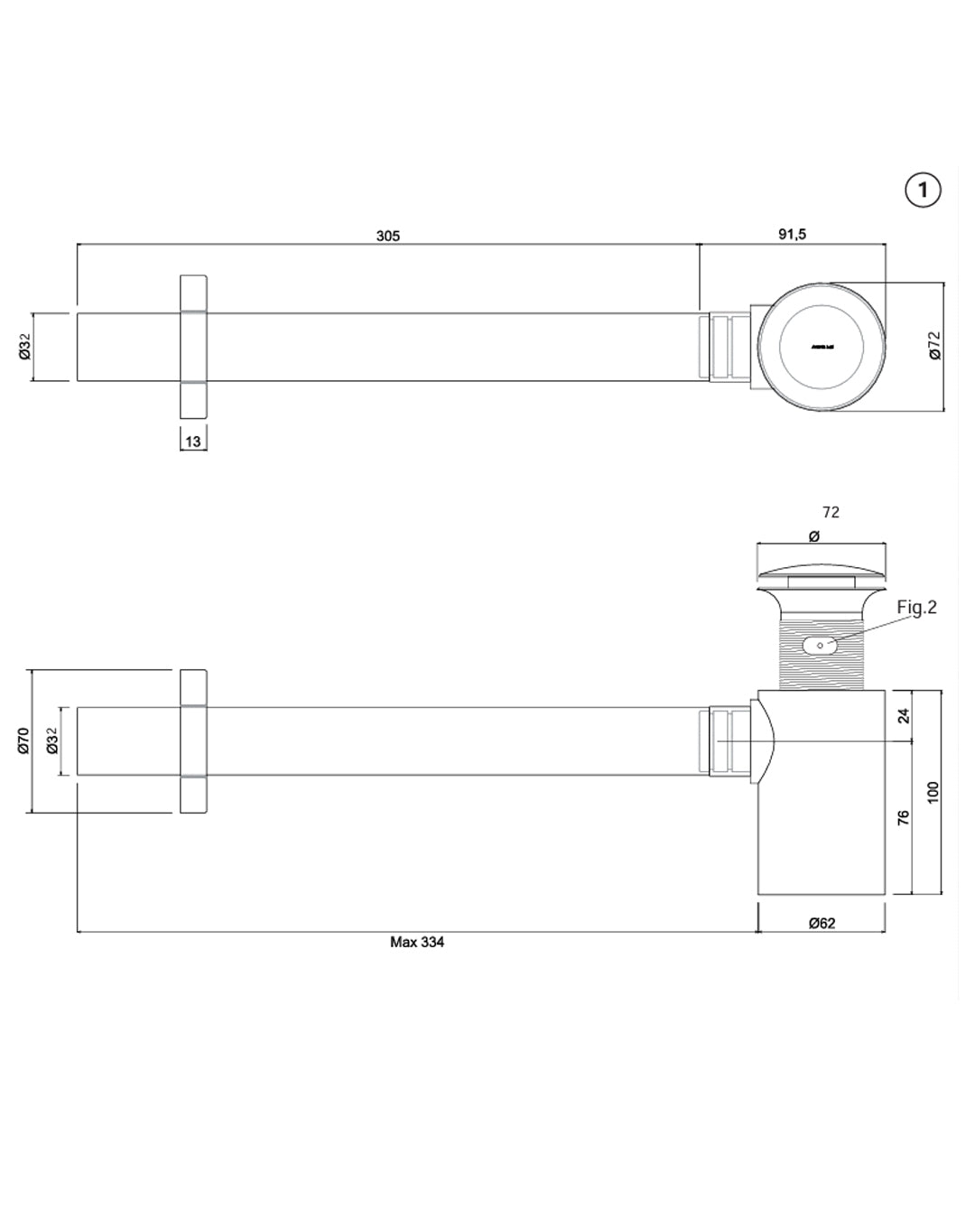 Antonio Lupi - Micro Sifone con piletta per lavabo e bidet Ottone Cromo lucido