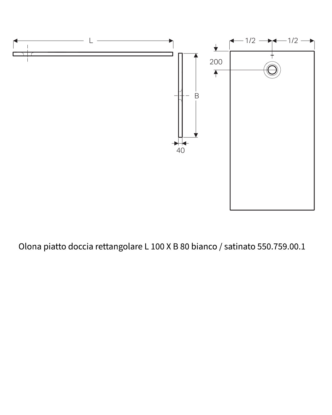 Piatto doccia Geberit Olona 80x100 cm bianco satinato