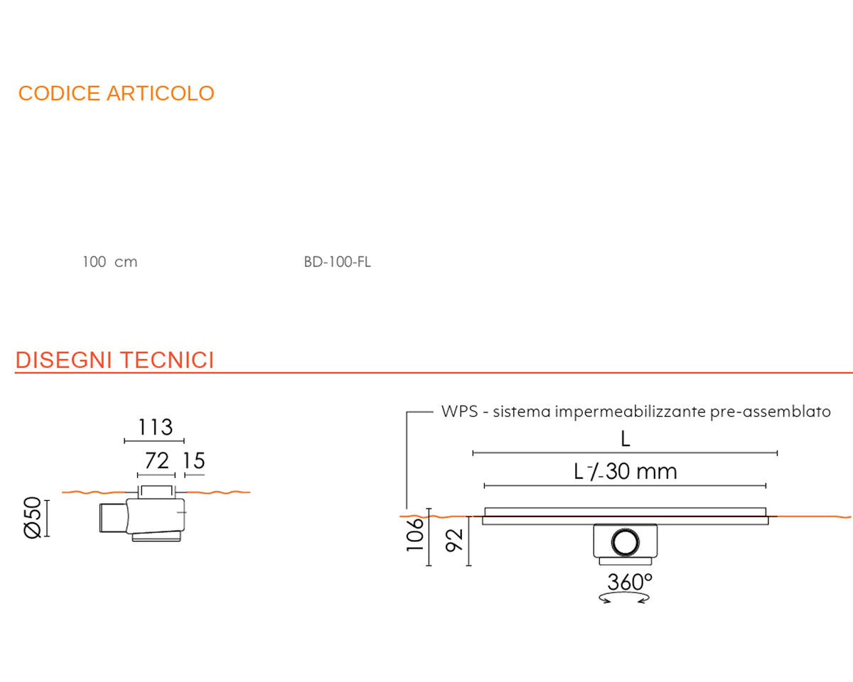Base Drain Zero canale doccia acciaio 100 cm con griglia reversibile
