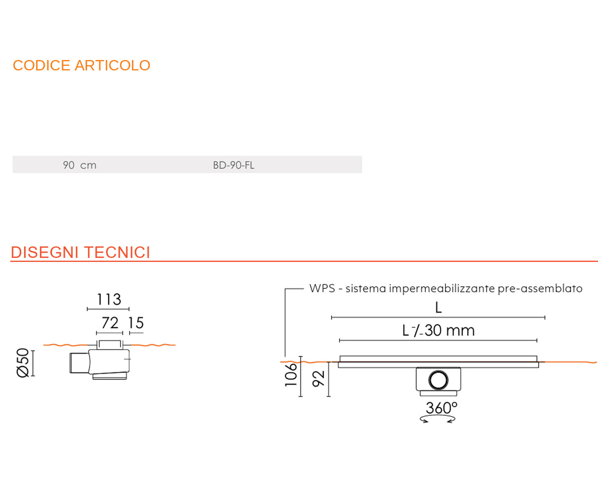 Base Drain Zero canale doccia acciaio 90 cm con griglia reversibile