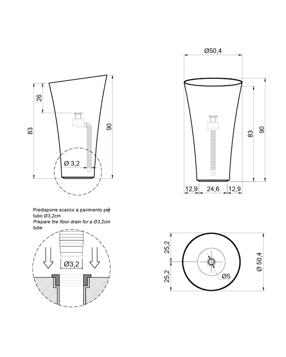 Lavabo da terra Antoniolupi Tuba in Flumood con scarico a pavimento